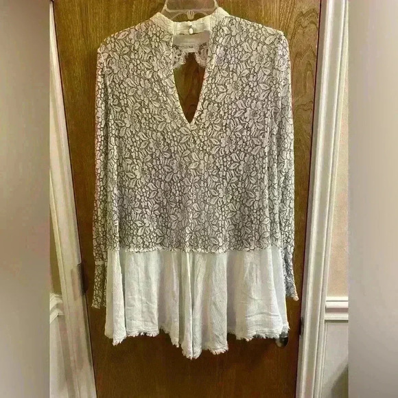 Free People Secret Origins Pieced Lace Choker Neck Tunic Dress White Size S - Picture 9 of 15